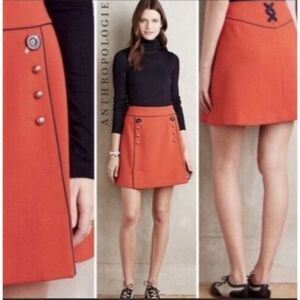 Anthropologie Leifsdottir Womens Orange Regatta A-Line Mini Skirt  0